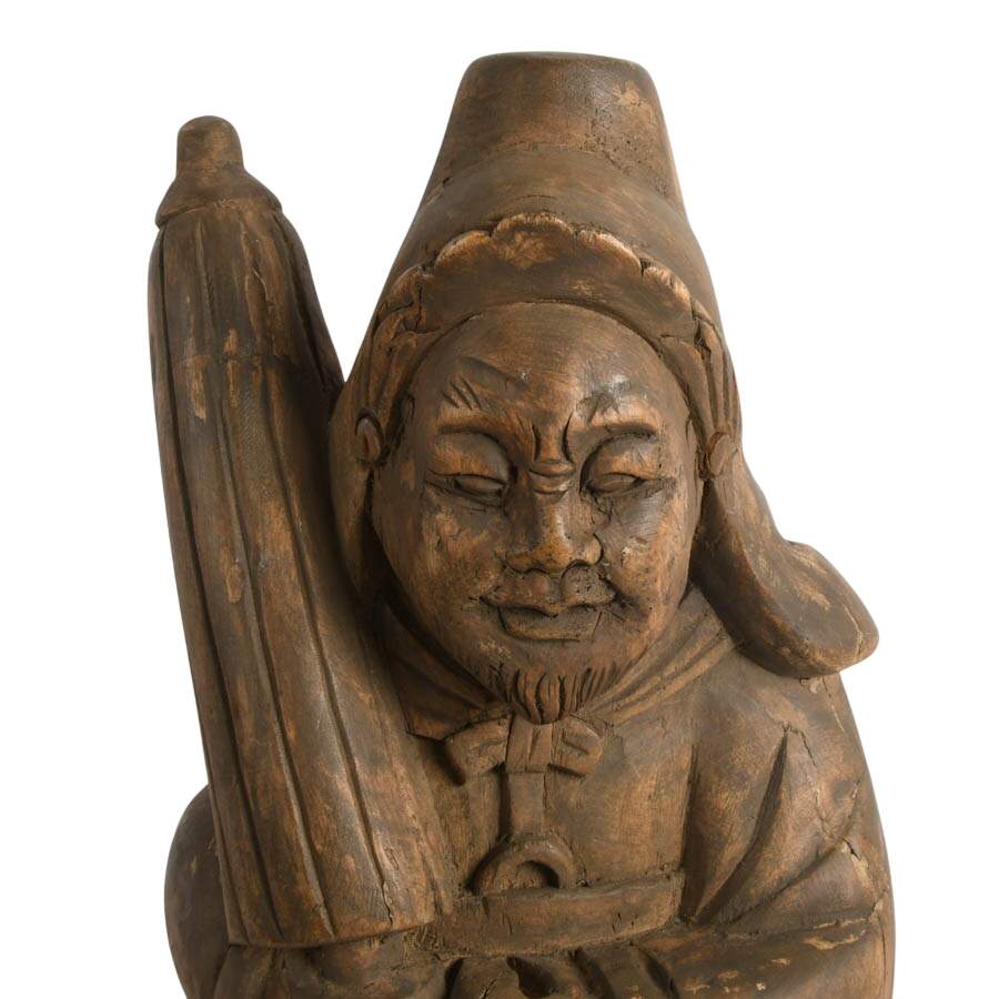Pair of Carved Wooden Chinese Guardian Figures on Bases-3