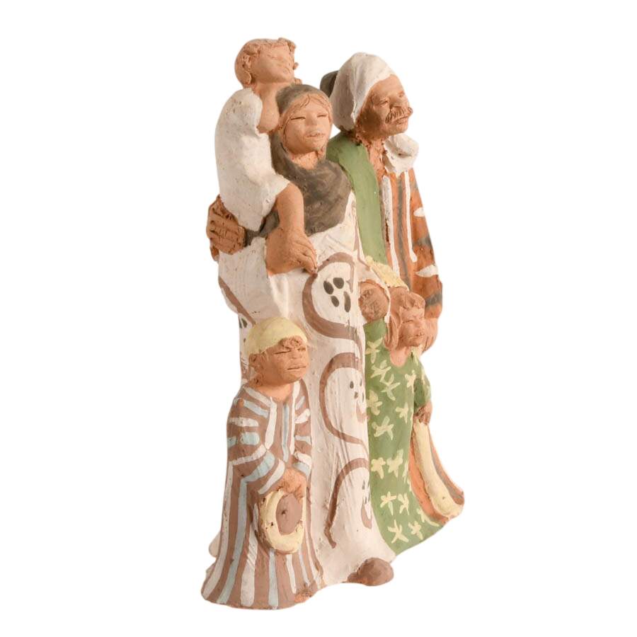 Hand-Painted Terracotta Clay Family Statuette-7