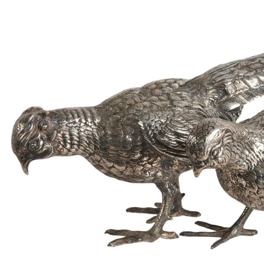 Pair of Large Silverplate Pheasant Figures-3