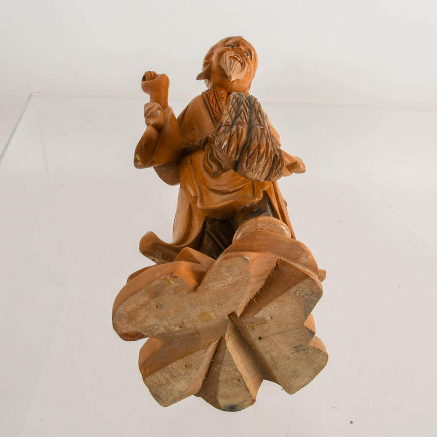 Hand-Carved Chinese Jiang Taigong Wooden Statue-3