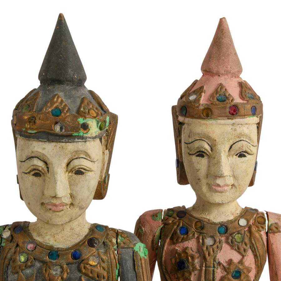 Antique Burmese Wooden Musician Figurines-5