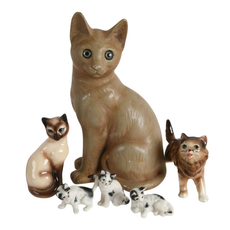 Lot of Six Vintage Miniature Cat Figurines-1