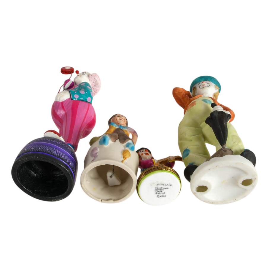Four Mixed Material Clown Statues Including One Limoges Trinket Box-7