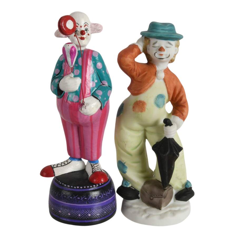 Four Mixed Material Clown Statues Including One Limoges Trinket Box-6