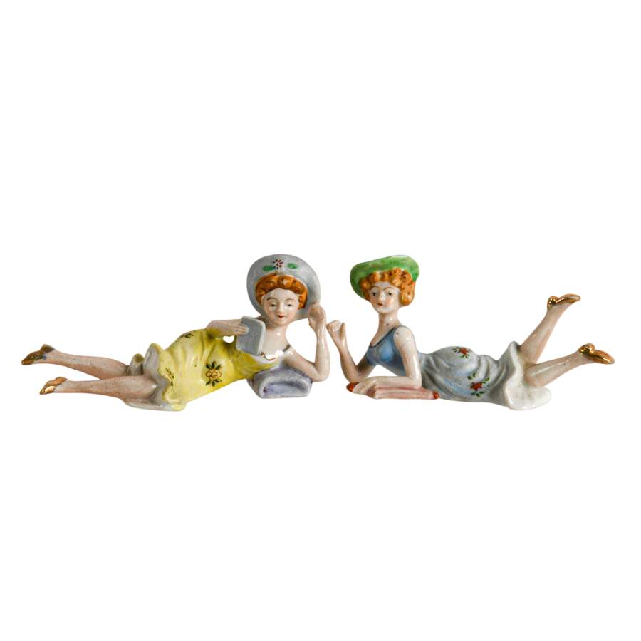 Pair of Bathing Beauties Porcelain Lady Figures-1