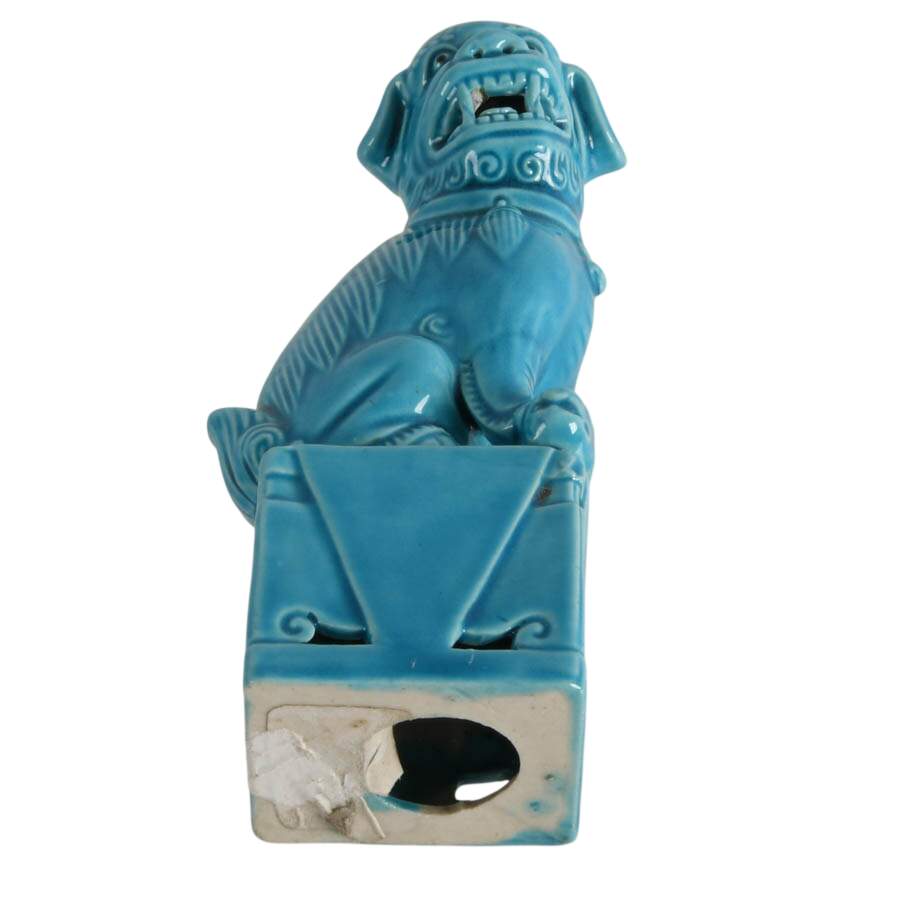Single Turquoise Blue Glazed Porcelain Imperial Lion Statuette-7