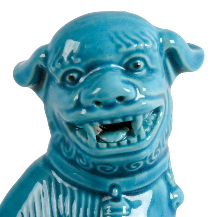 Single Turquoise Blue Glazed Porcelain Imperial Lion Statuette-2