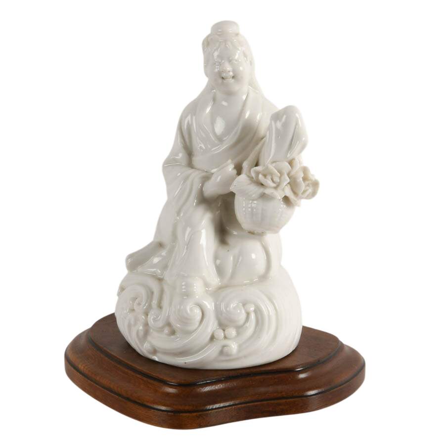 Blanc de Chine Guanyin Figurine on Wooden Base-3