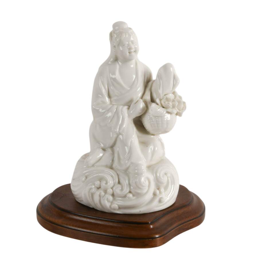 Blanc de Chine Guanyin Figurine on Wooden Base-1