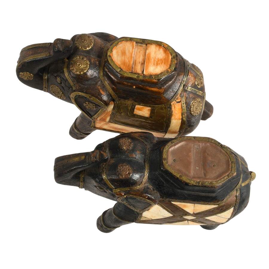 Pair of Hand-Carved Indian Bone Inlay Elephants-9