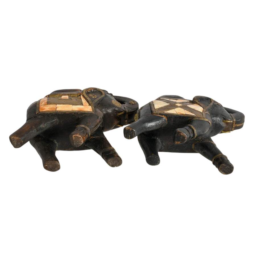 Pair of Hand-Carved Indian Bone Inlay Elephants-6
