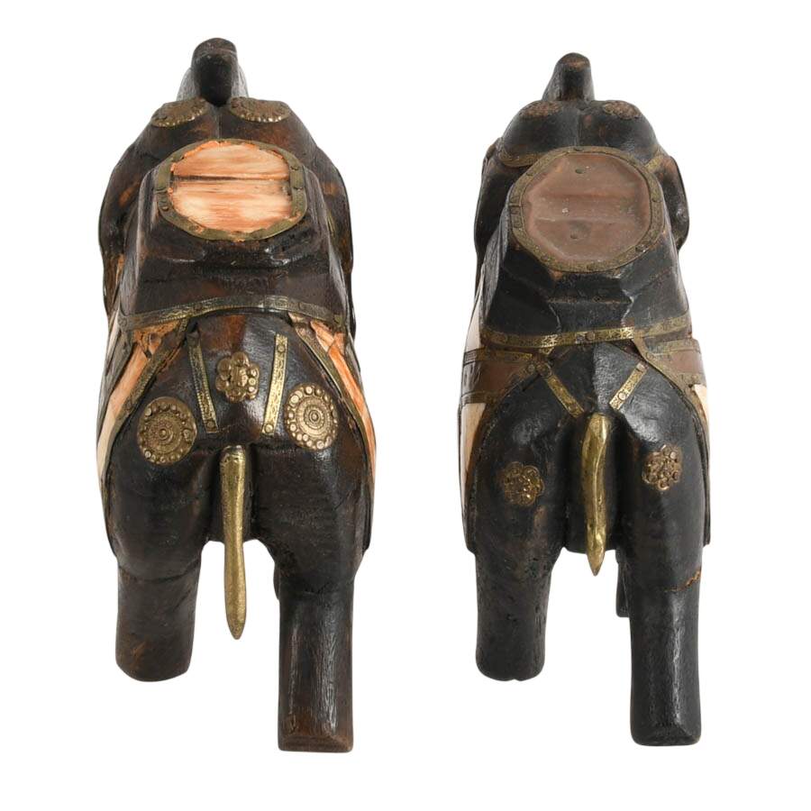 Pair of Hand-Carved Indian Bone Inlay Elephants-3