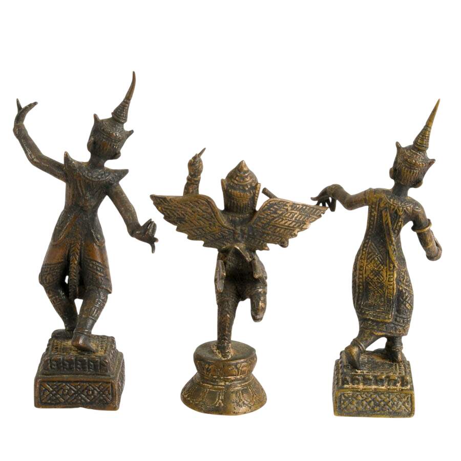 Antique Trio of Bronze Thai Dancers-3