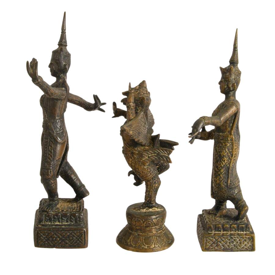 Antique Trio of Bronze Thai Dancers-2