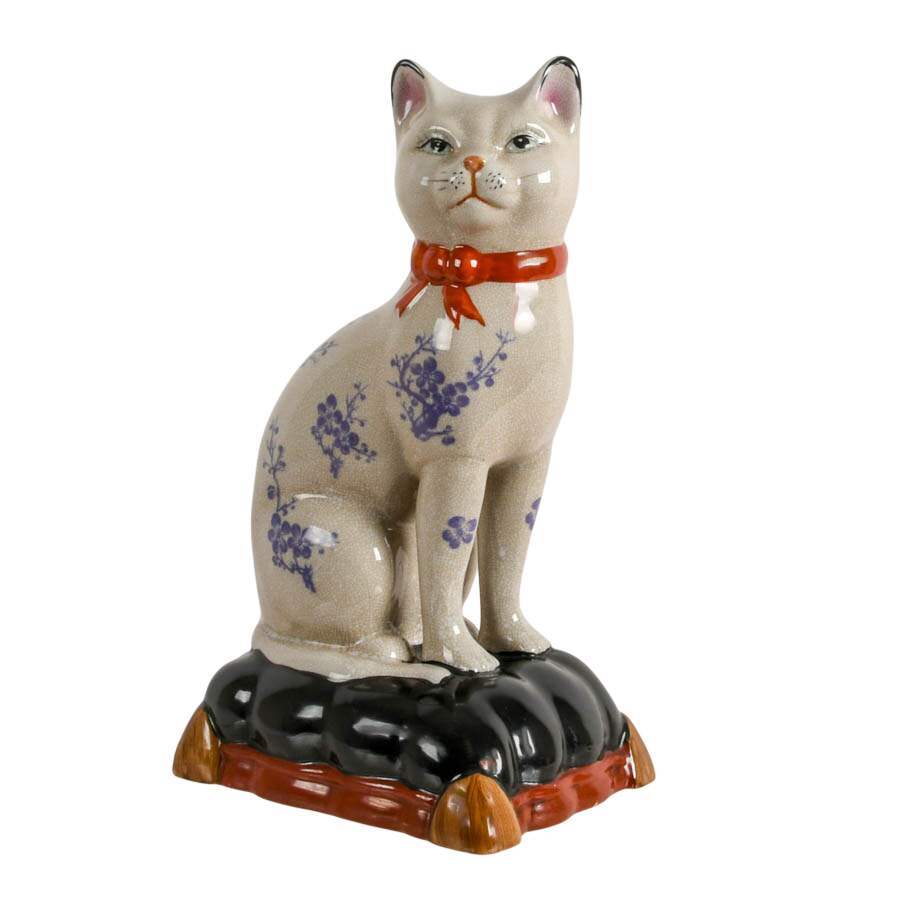 Large Staffordshire-Style Chinoiserie Porcelain Cat Figure-2
