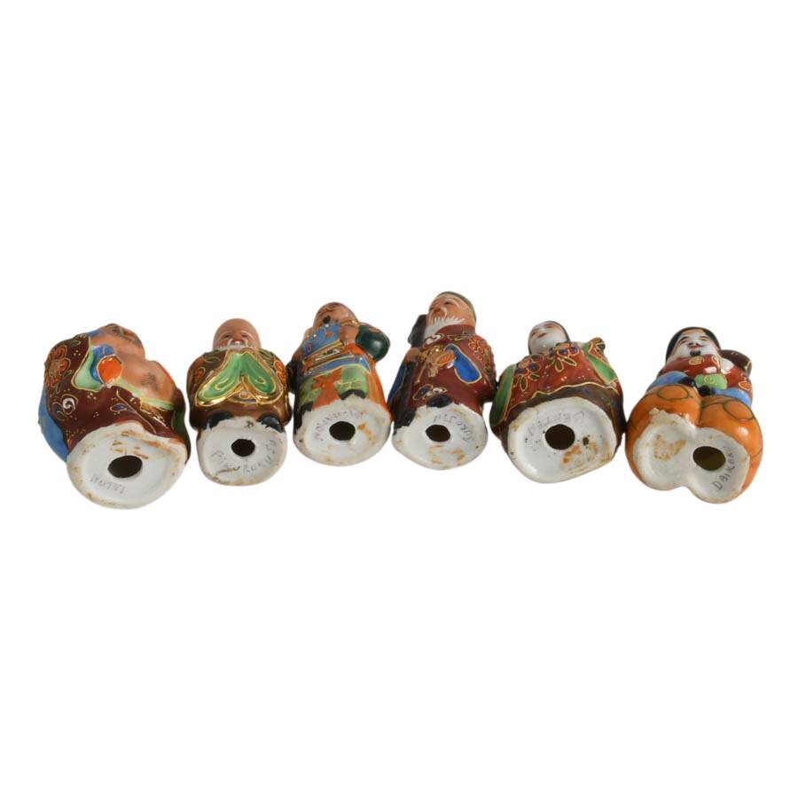 Collection of Six Japanese Lucky Gods Kutani Figurines-7