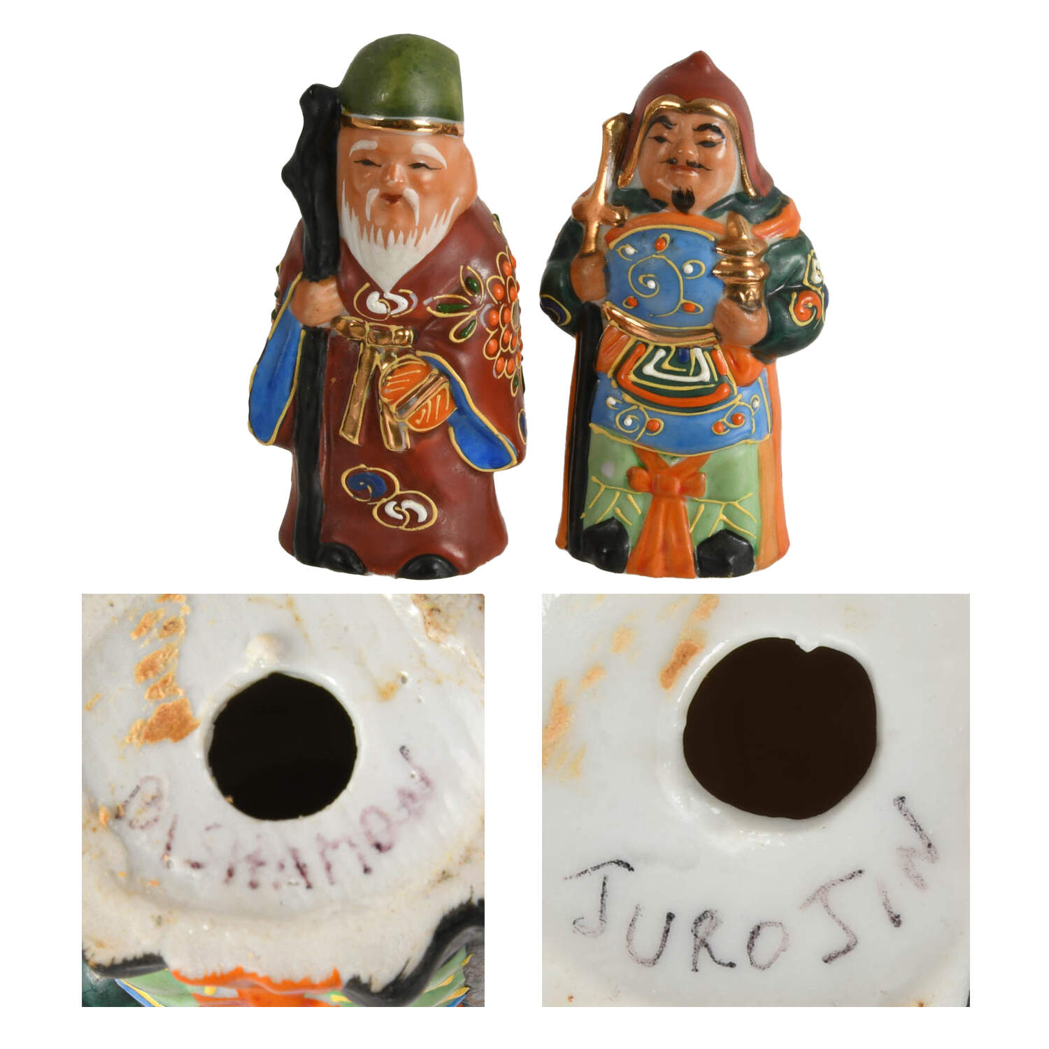 Collection of Six Japanese Lucky Gods Kutani Figurines-6