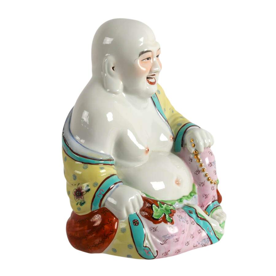 Hand-Painted Chinese Porcelain Sitting Buddha Sculpture-5