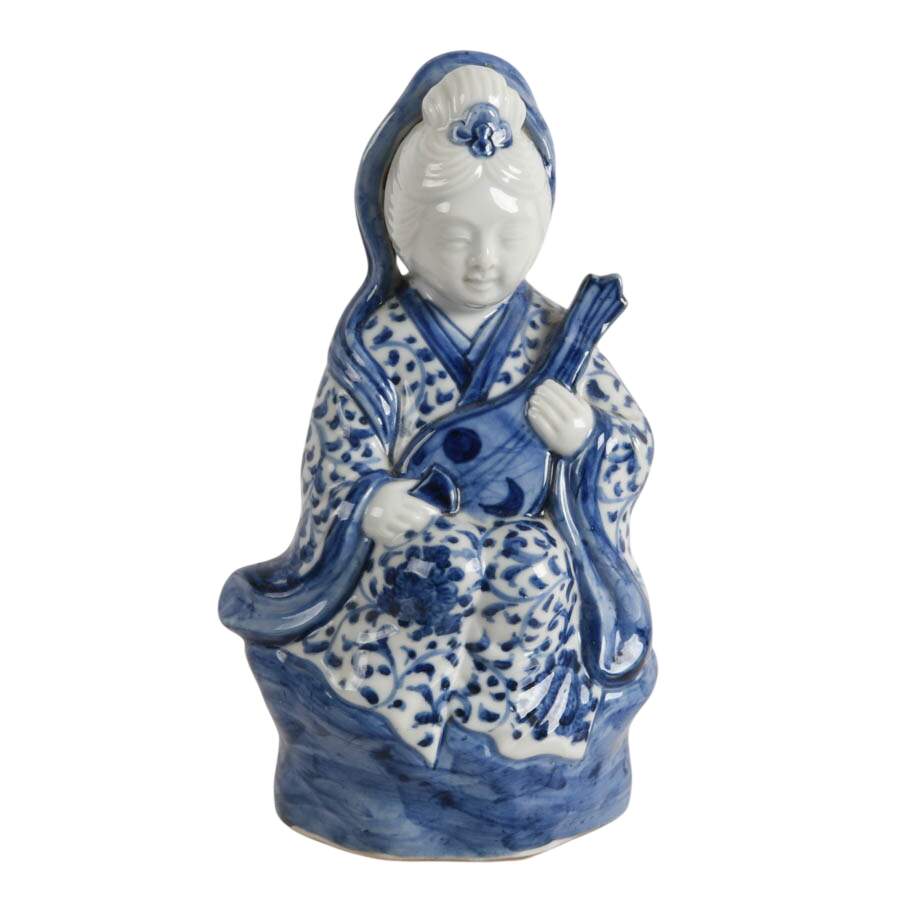 Japanese Hand-Painted Porcelain Kannon Goddess of Mercy Statue-1