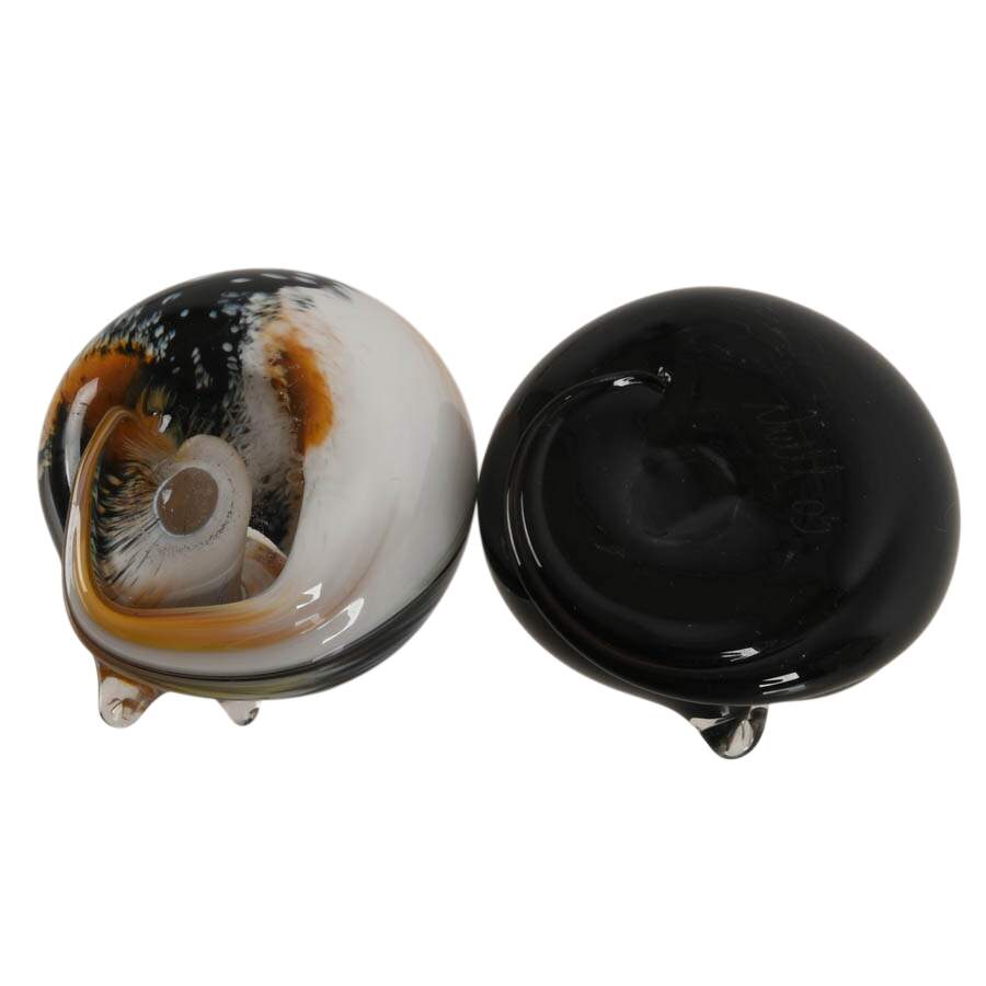 Pair of Signed Nunwell Glass Sleeping Cat Desk Sculptures-5