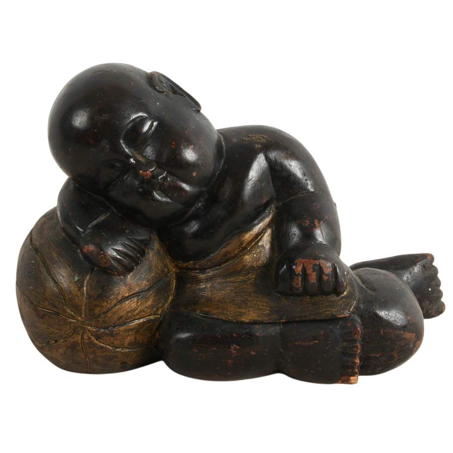 Antique Pair of Wooden Chinese Sleeping Children Décor-5