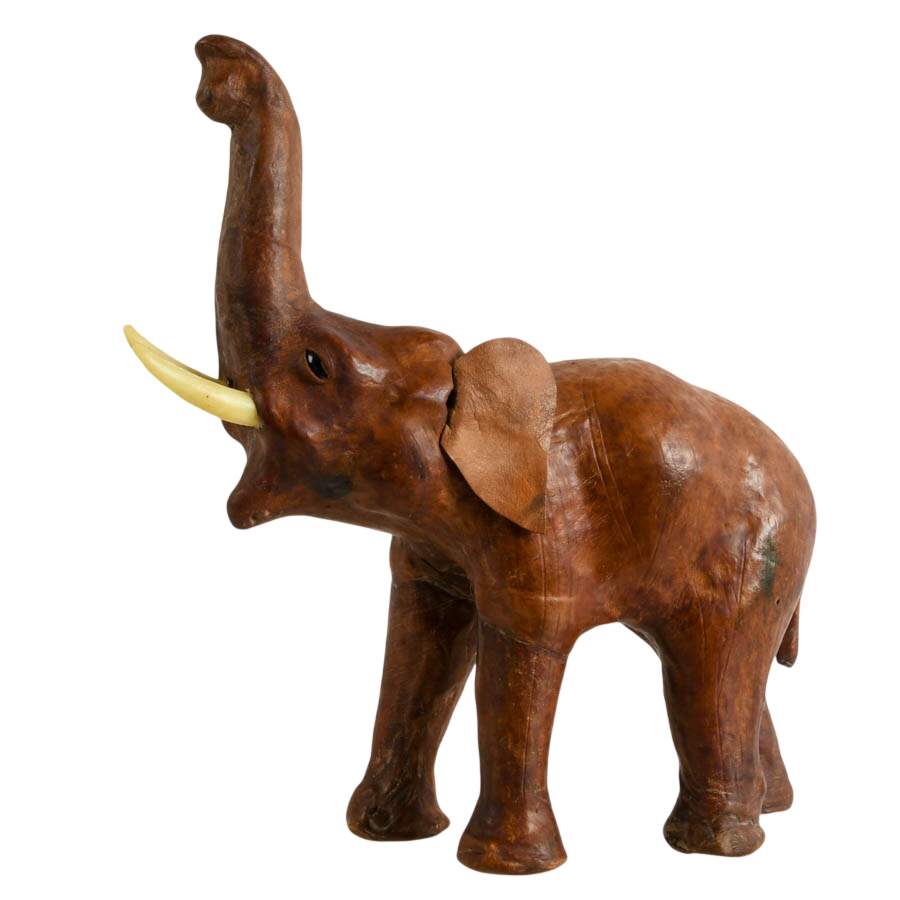 Pair of Hand-Carved Wood and Leather Elephants-6
