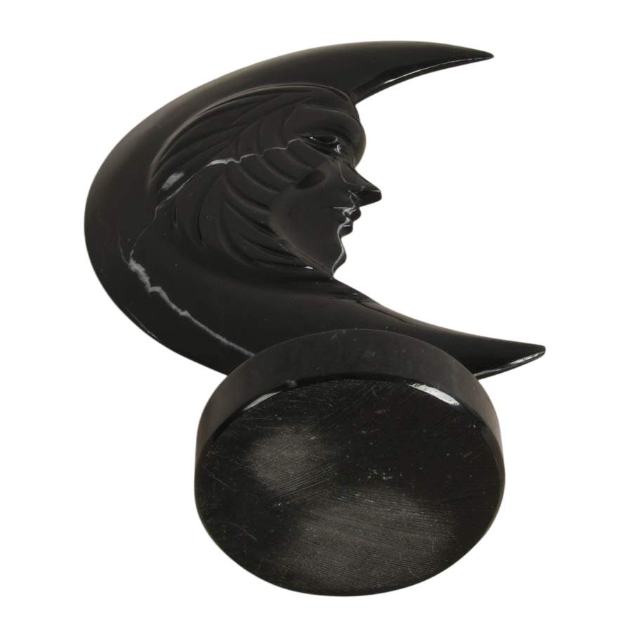 Carved Mexican Black Onyx Double-Sided Moon Face Sculpture-7