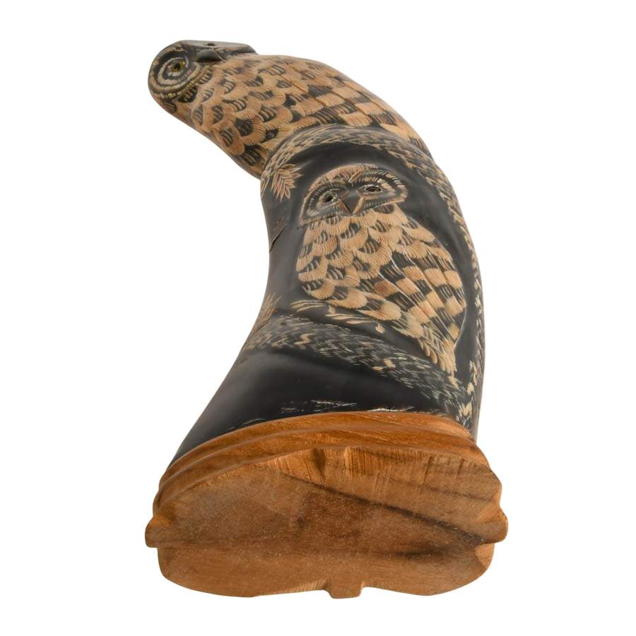 Hand-Carved Natural Buffalo Horn Owl Sculpture-8