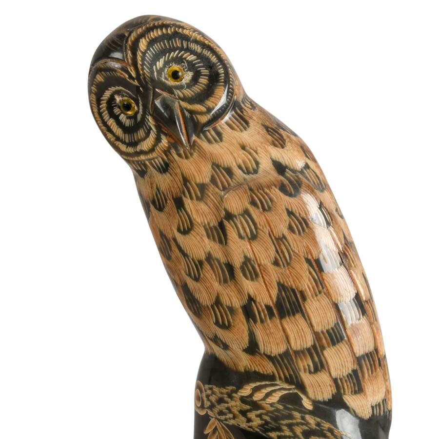 Hand-Carved Natural Buffalo Horn Owl Sculpture-5