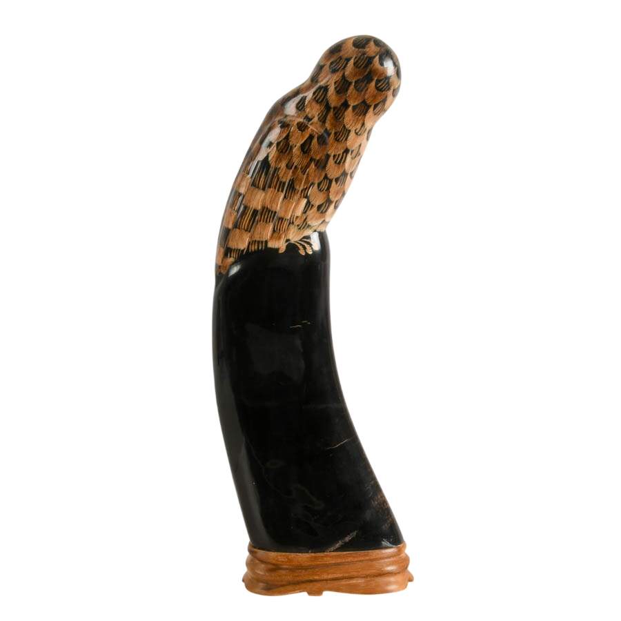 Hand-Carved Natural Buffalo Horn Owl Sculpture-4