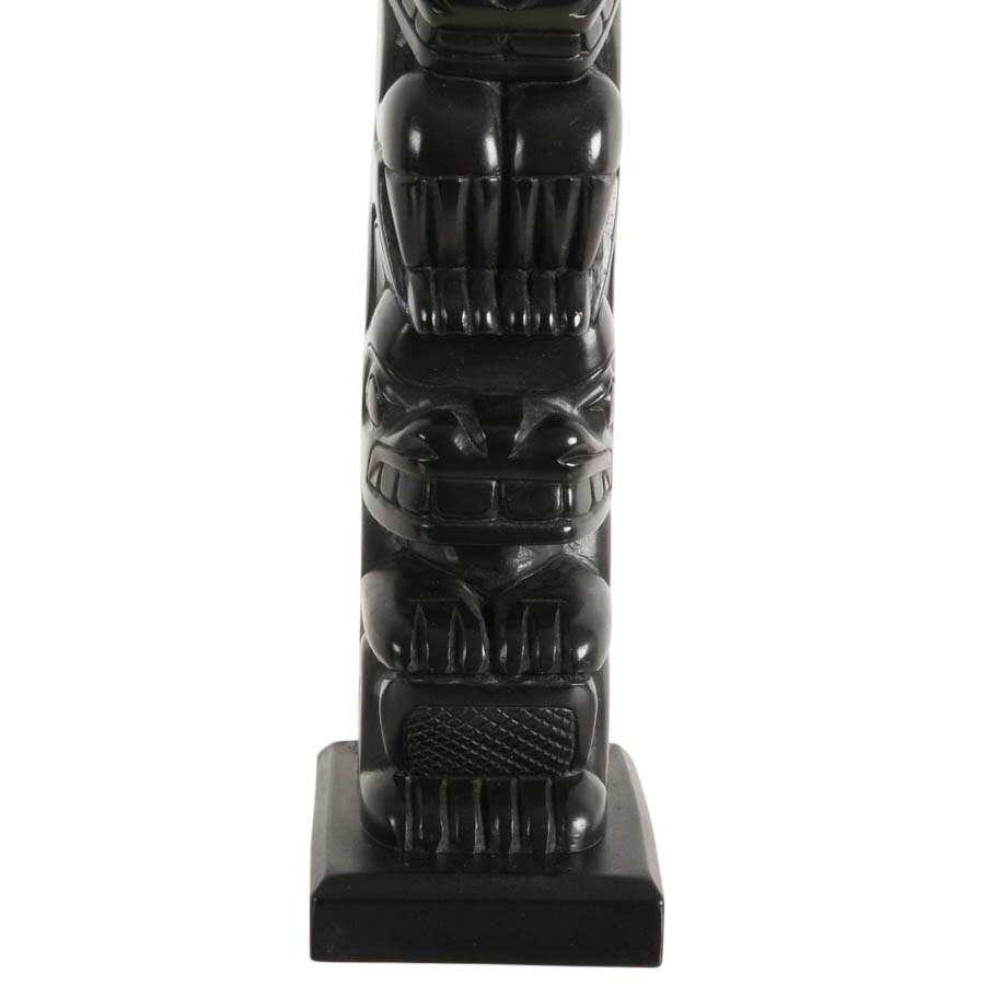 Reproduction Haida Argillite Carving "Totem Beaver Bear and Killer Whale"-5