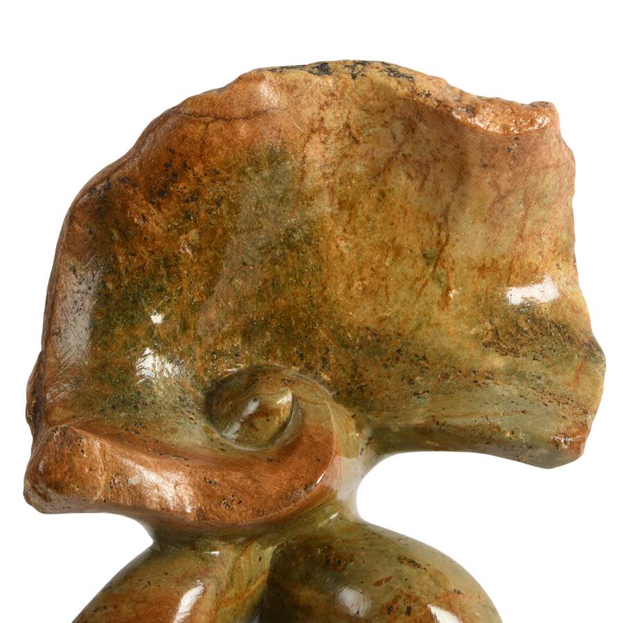 Hand-Carved Stone Abstract Sculpture in Shades of Olive and Brown-7