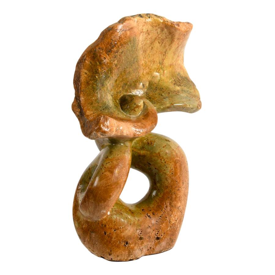 Hand-Carved Stone Abstract Sculpture in Shades of Olive and Brown-6