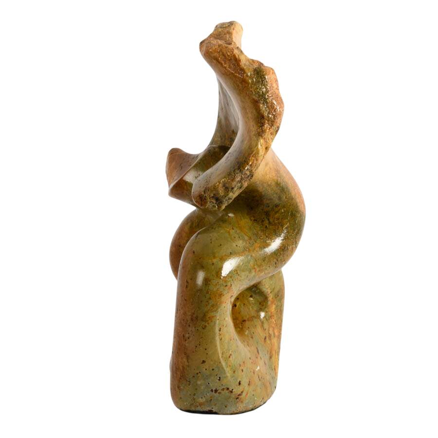 Hand-Carved Stone Abstract Sculpture in Shades of Olive and Brown-3