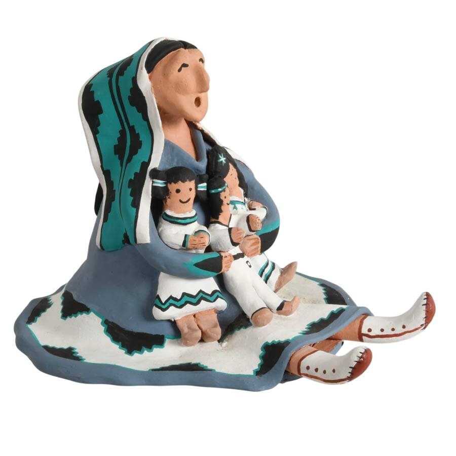 Handmade Signed Arturo Ledezma Native Navajo Woman and Children Figure-3