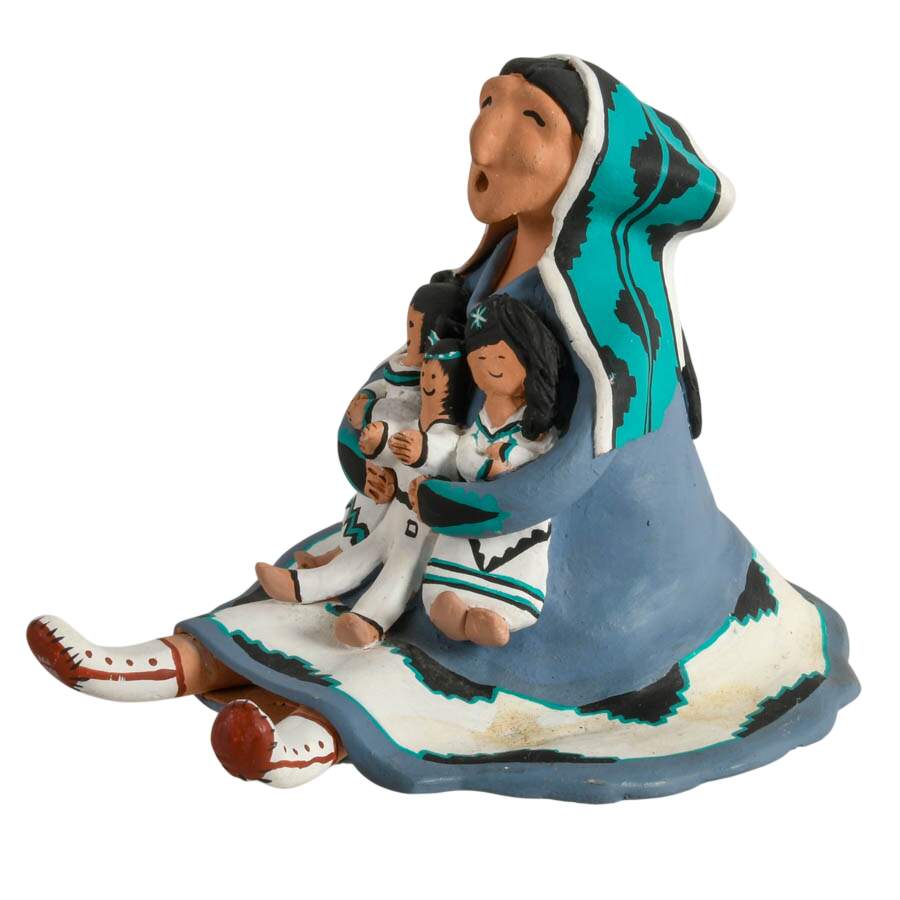 Handmade Signed Arturo Ledezma Native Navajo Woman and Children Figure-2
