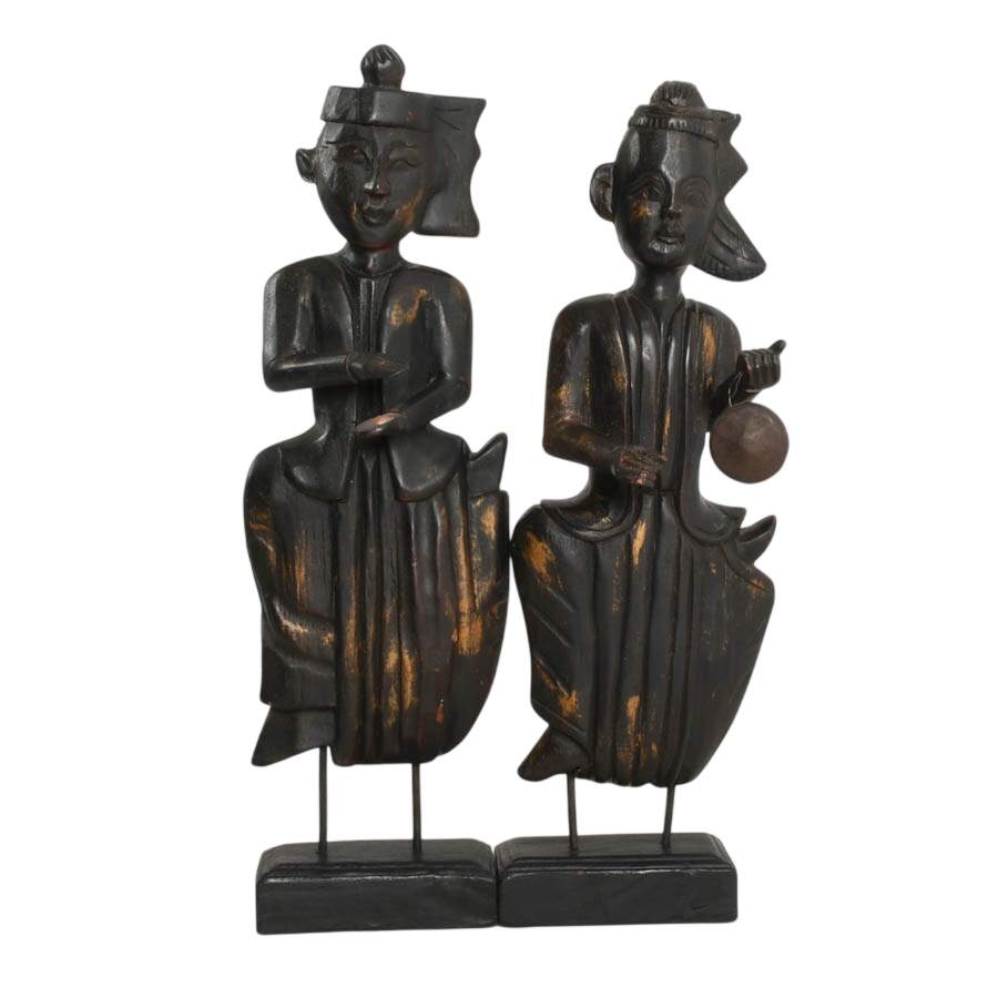 Pair of Southeast Asian Hand-Carved Wooden Dancers-1