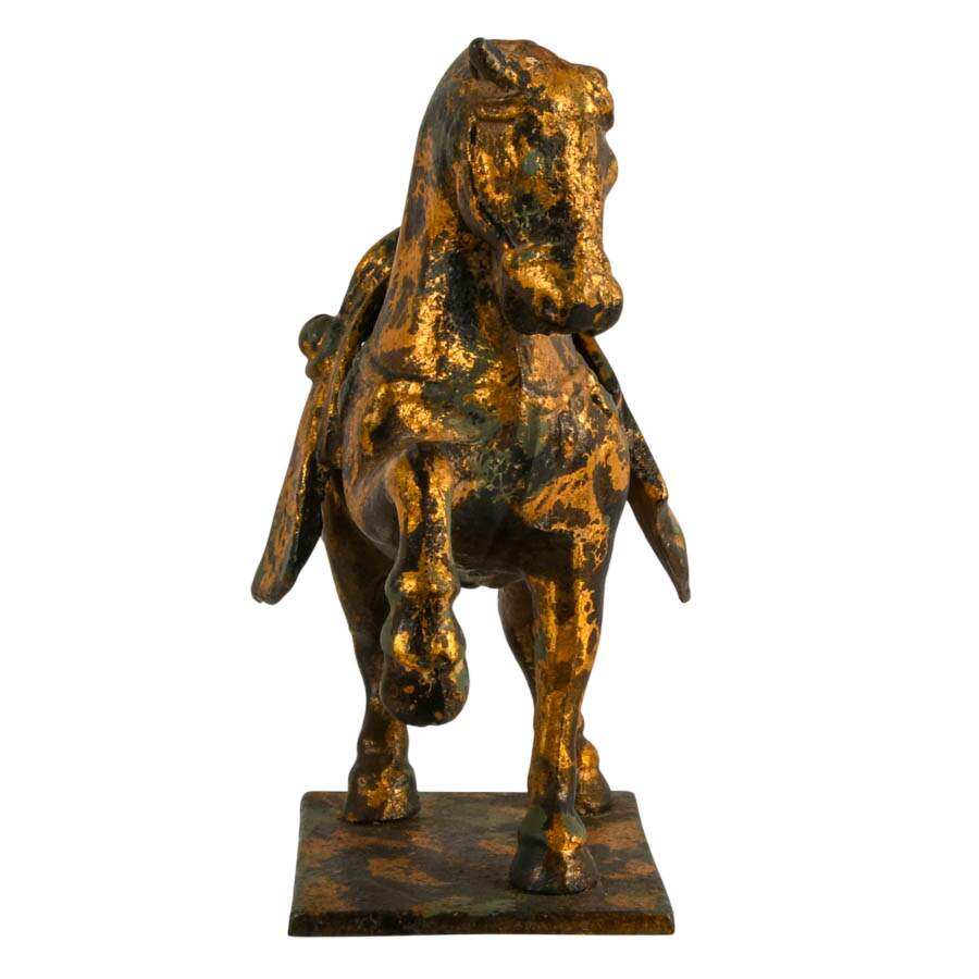 Mid-Century Cast Iron Tang Dynasty Style Horse Sculpture with Gilt Finish-6