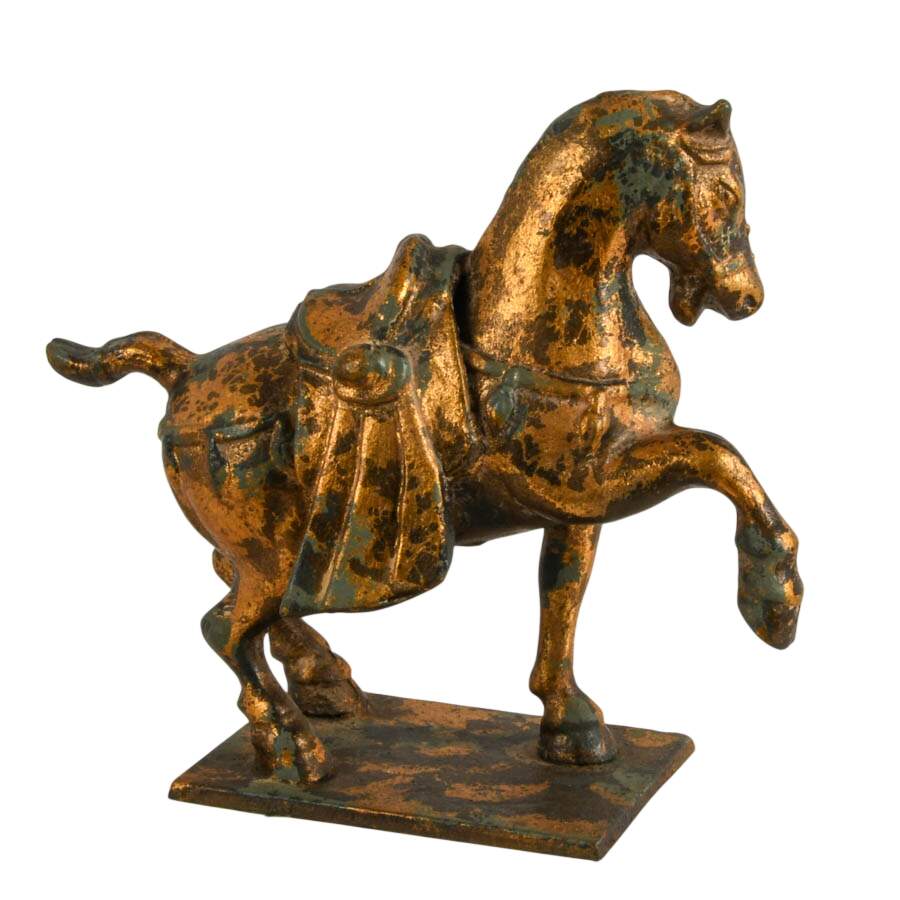 Mid-Century Cast Iron Tang Dynasty Style Horse Sculpture with Gilt Finish-5