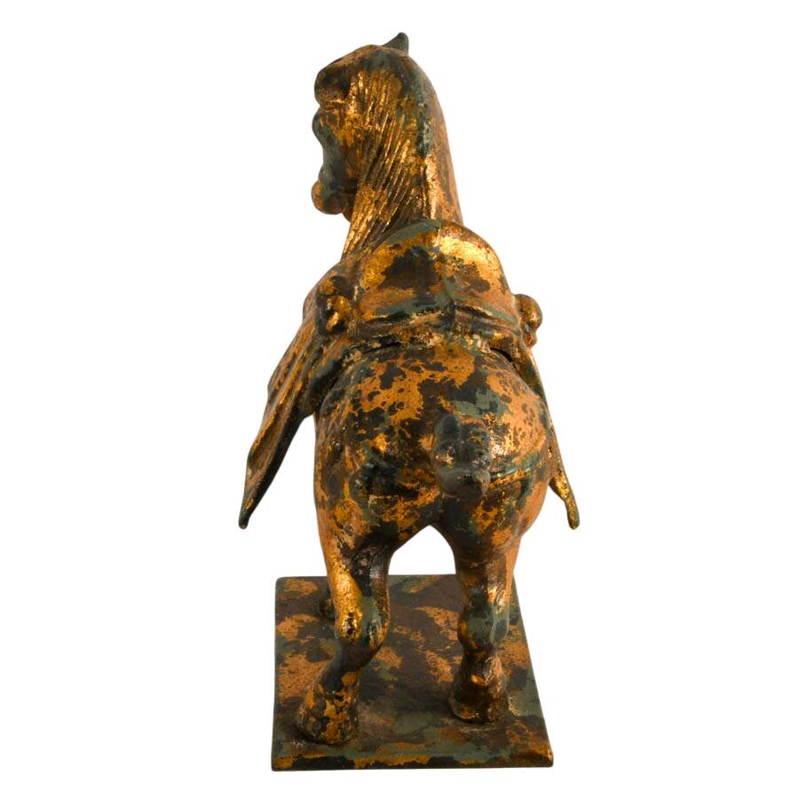 Mid-Century Cast Iron Tang Dynasty Style Horse Sculpture with Gilt Finish-3