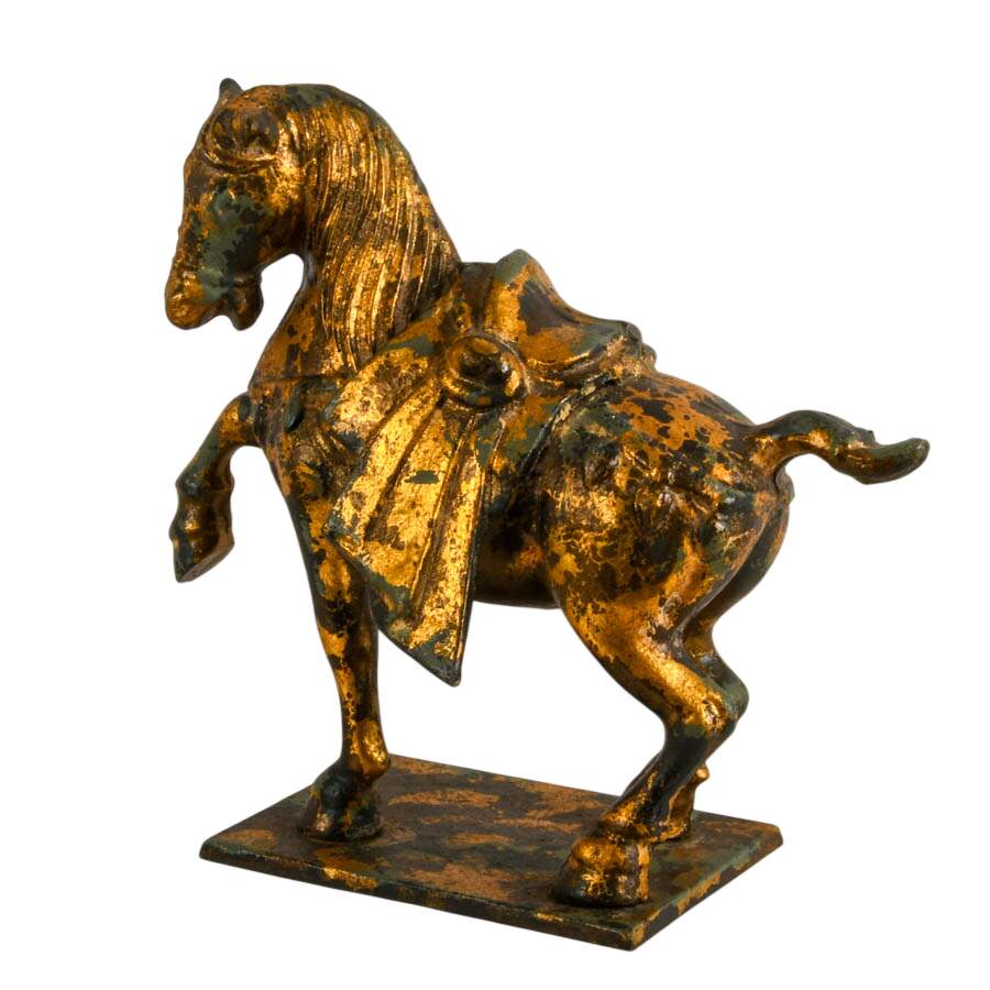 Mid-Century Cast Iron Tang Dynasty Style Horse Sculpture with Gilt Finish-2