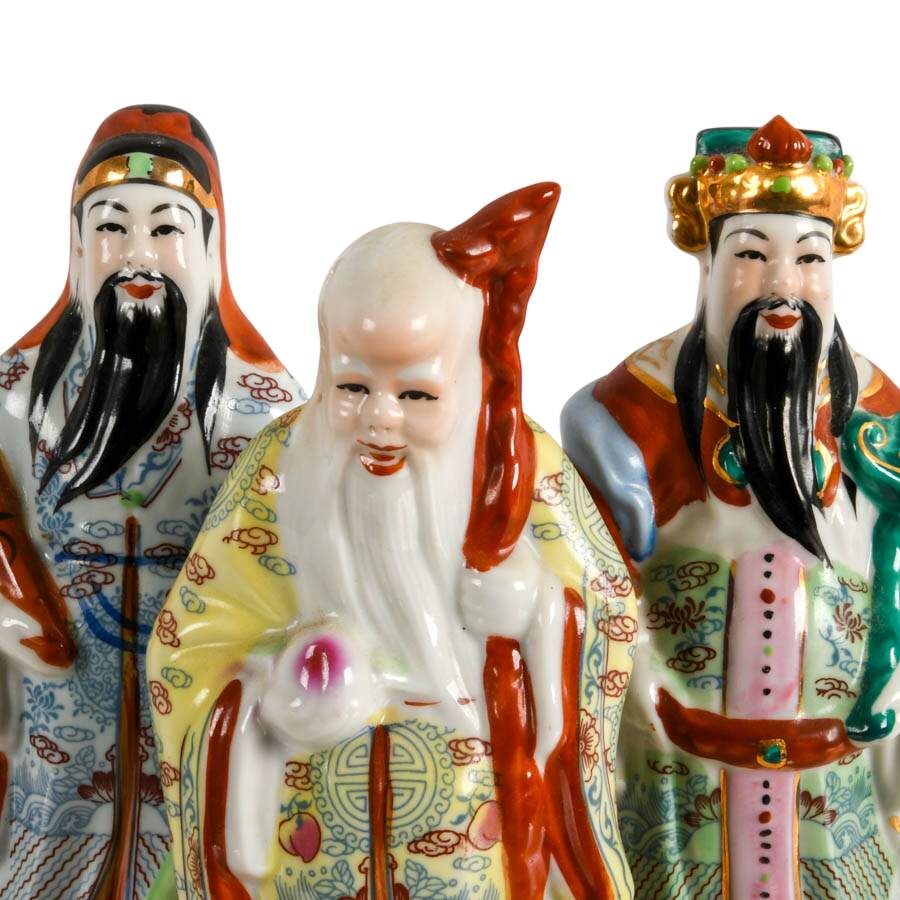 Chinese Sanxing Trio Porcelain Figurines-6