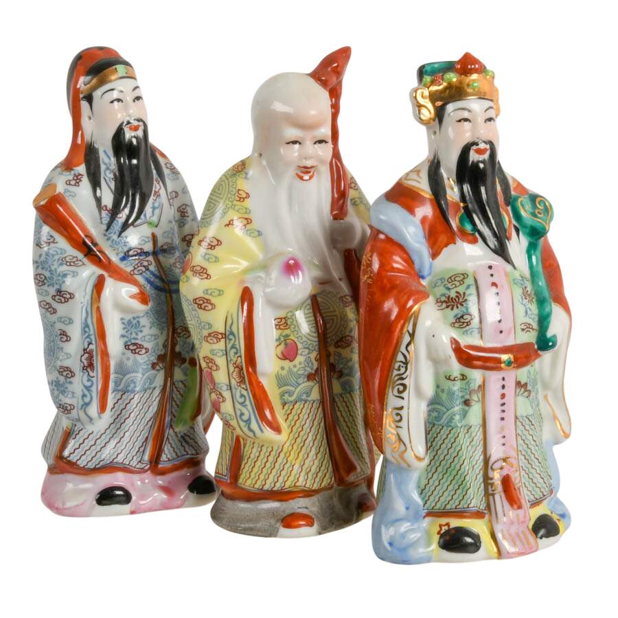 Chinese Sanxing Trio Porcelain Figurines-4