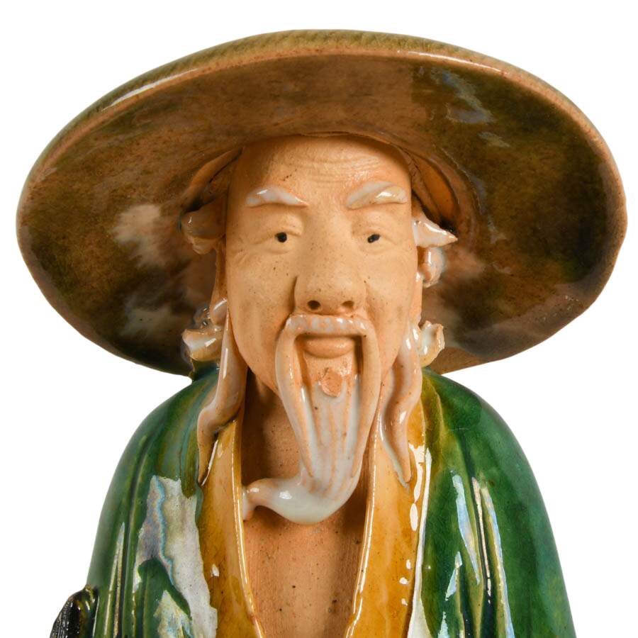 Antique Pair of Chinese Mudmen Pottery Statues-8