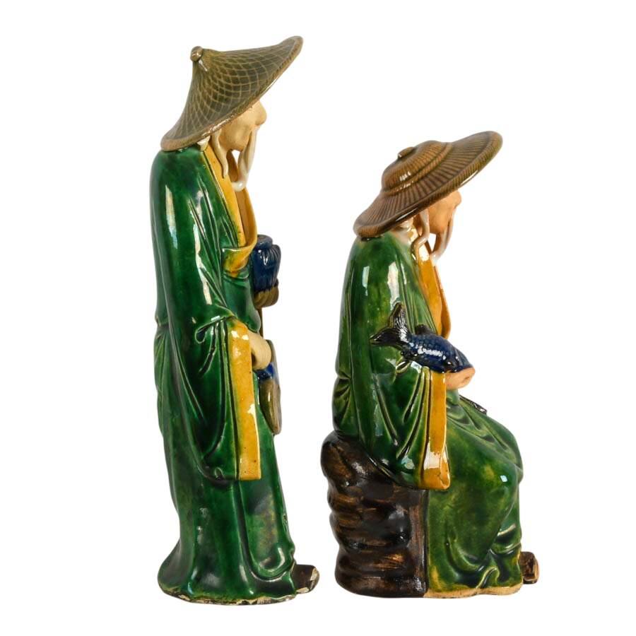 Antique Pair of Chinese Mudmen Pottery Statues-5