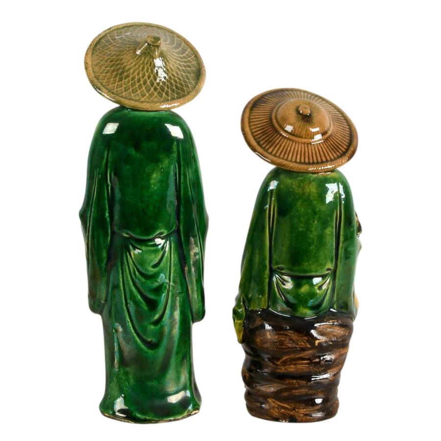 Antique Pair of Chinese Mudmen Pottery Statues-4