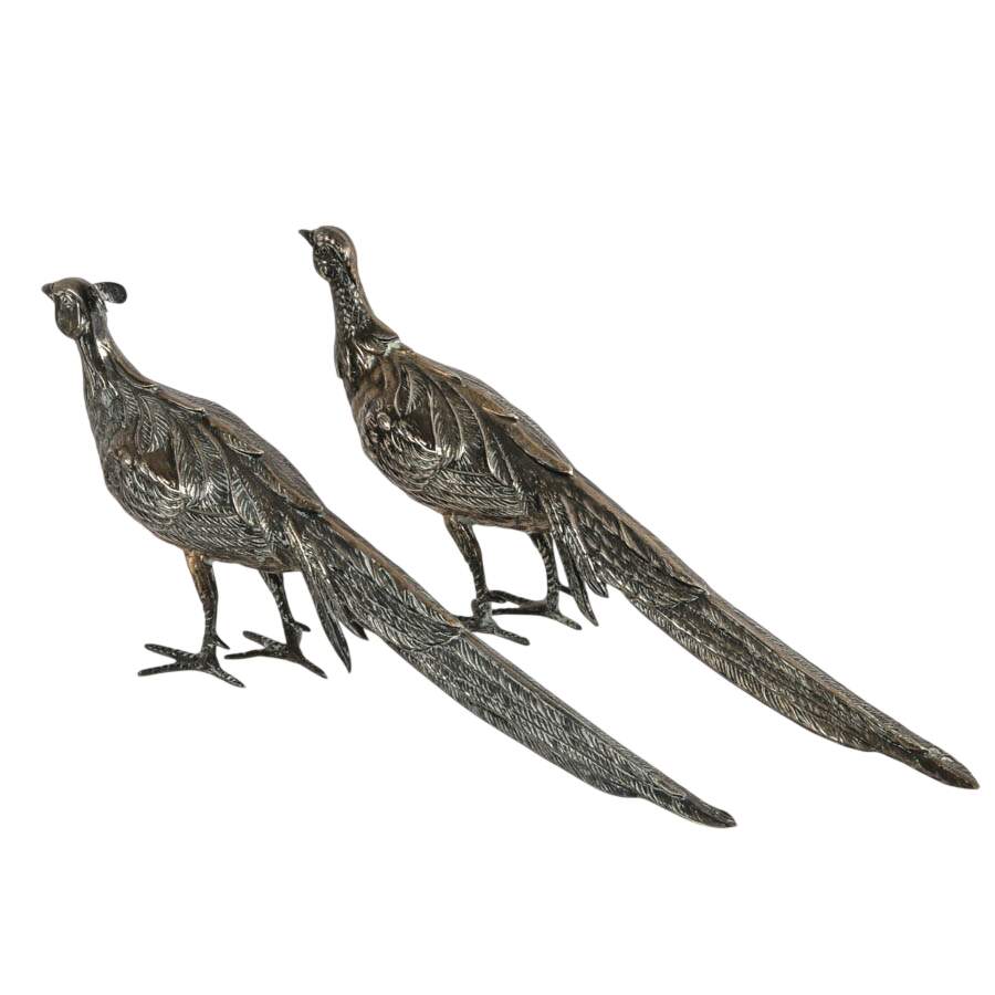Pair of Small Antique Spanish .915 Silver Pheasant Figures by Pasgorcy-4