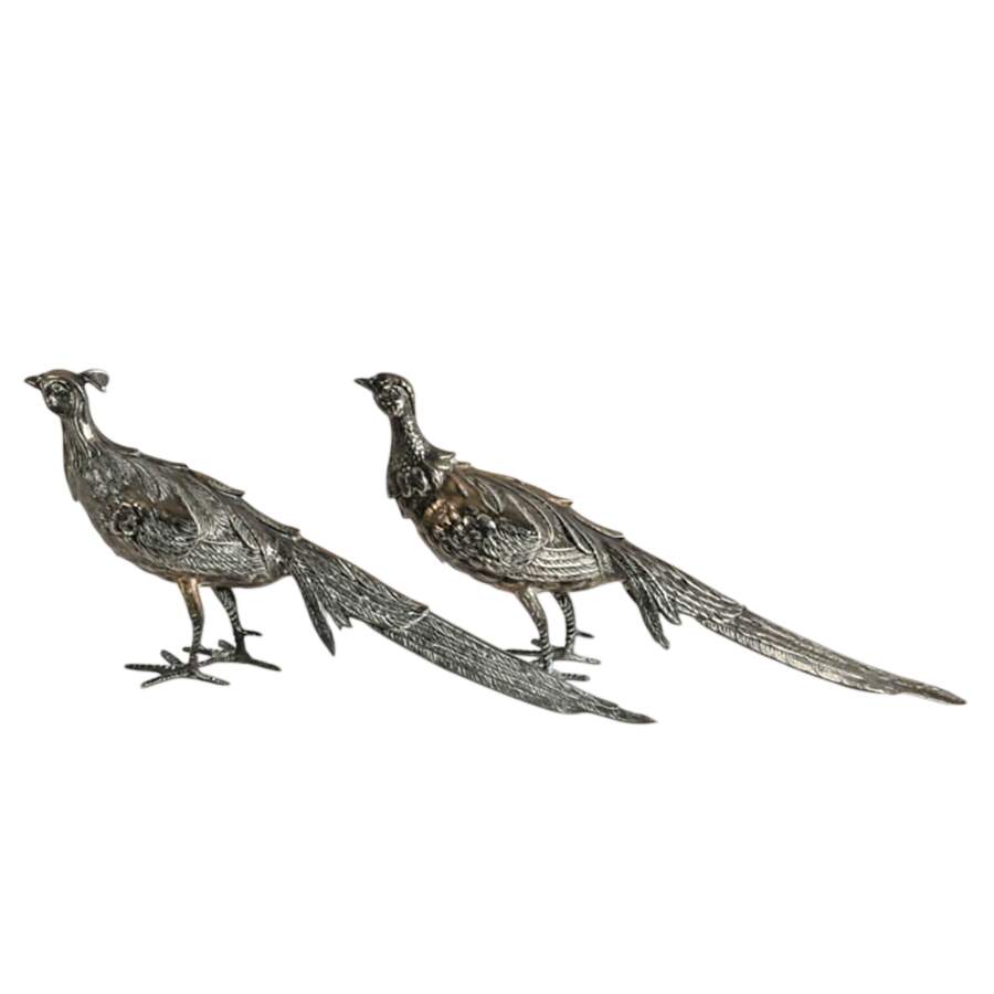 Pair of Small Antique Spanish .915 Silver Pheasant Figures by Pasgorcy-3