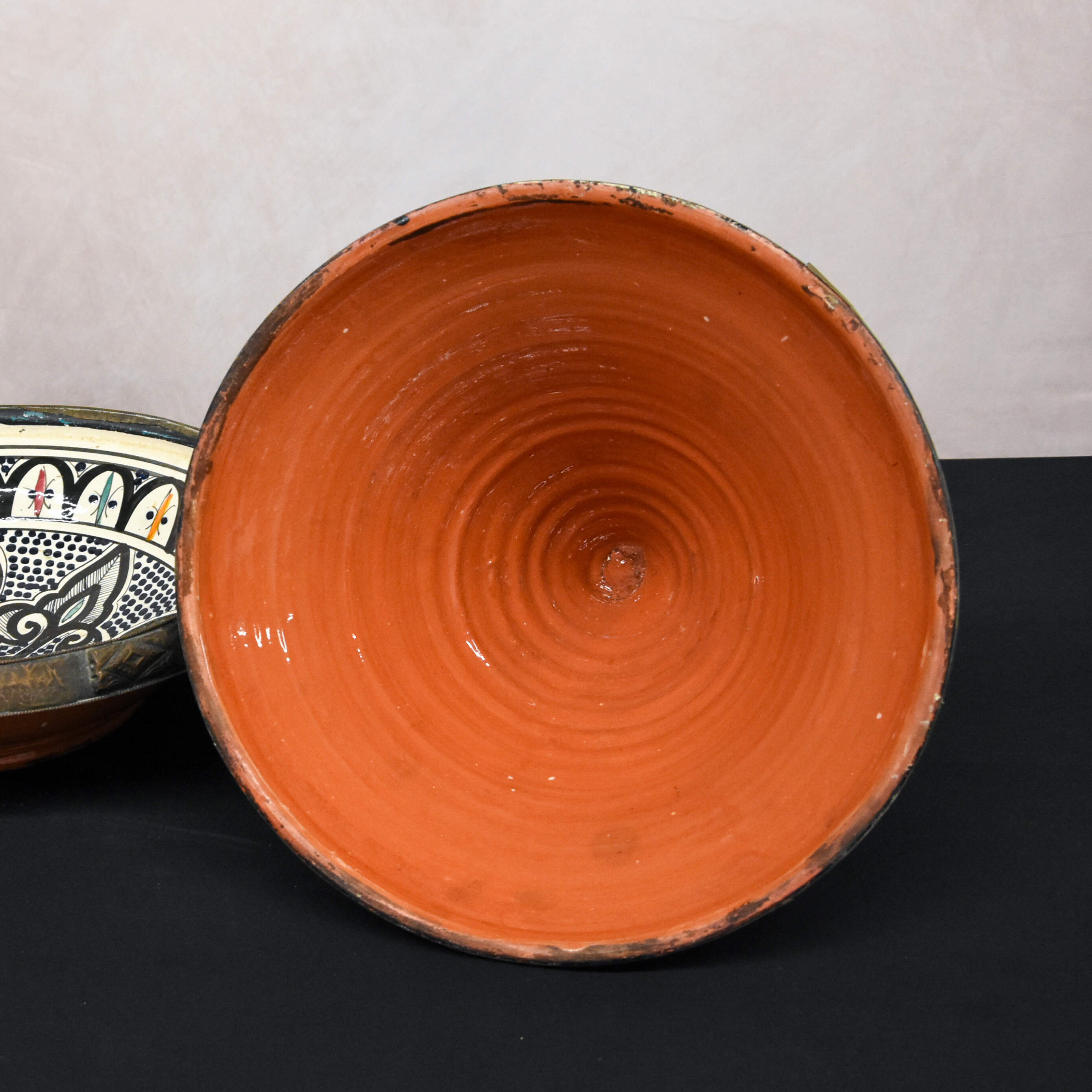 Antique Middle Eastern Moroccan Ceramic Painted Tajine with Lid-5
