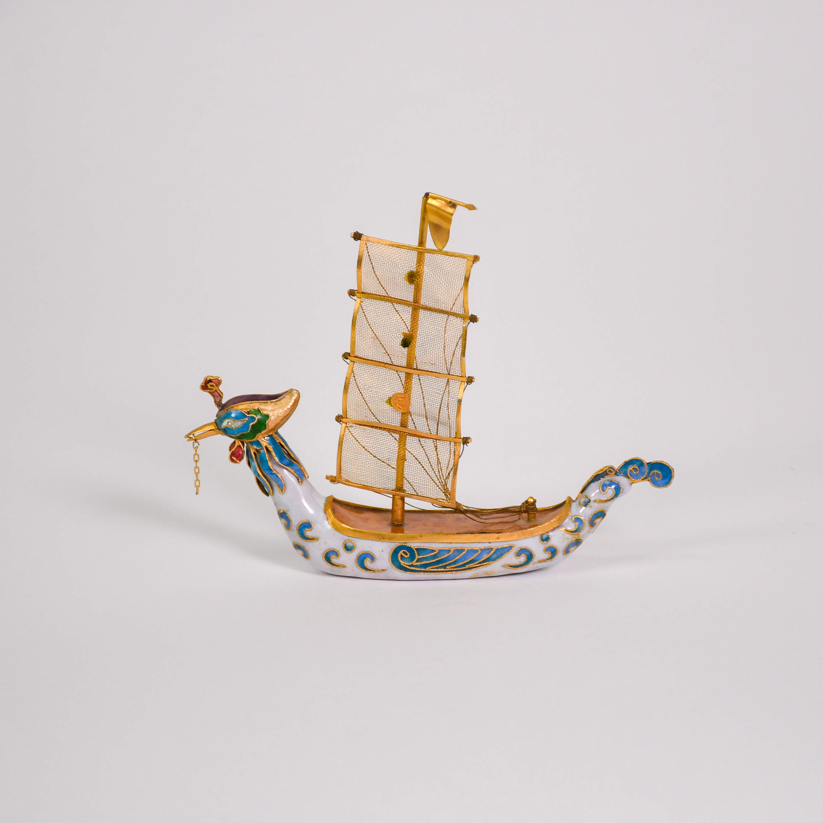 Decorative Cloisonné Phoenix Junk Boat Figurine-1